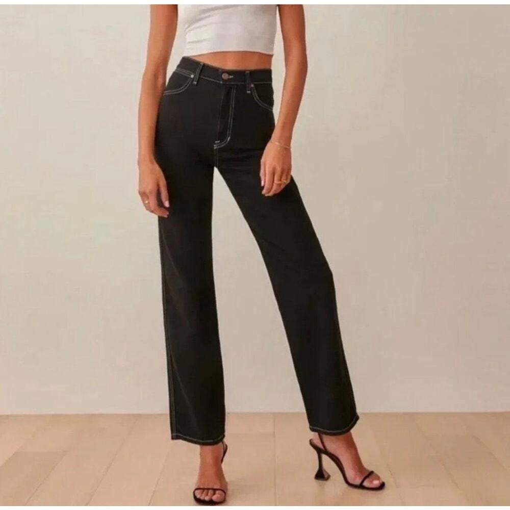 Reformation Cowboy High Rise Straight Jeans - Black - Size 25